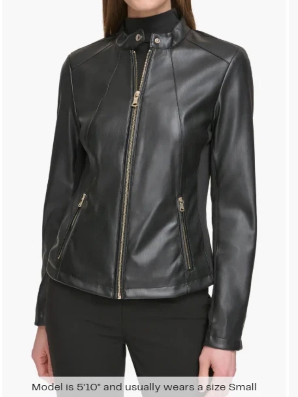 Calvin Klein Black Fitted Faux Leather Zip Jacket